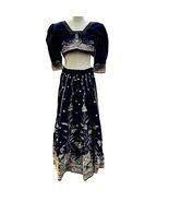 Navy Blue &amp; Gold Heavy Velvet Embroidery Lehenga Ghagri Skirt Party Fanc... - $268.87 CAD