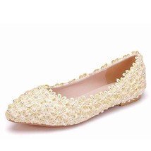 Crystal Queen White Lace Flats Wedding Bridal Shoes Handmade Shoes For Pregnant  - £41.30 GBP