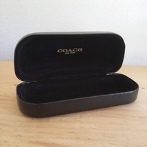 COACH Eyeglasses Case Black Leather LOGO Embossed Smooth Hard Clamshell Glasses - £26.66 GBP