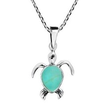 Gentle Sea Turtle Green Turquoise Sterling Silver Necklace - £15.73 GBP