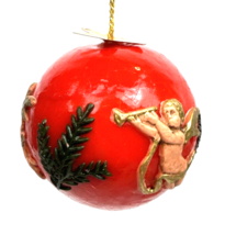 Vintage Wax Ball Christmas Ornament Cherub Angels Red 3.25&quot; West Germany - £14.93 GBP