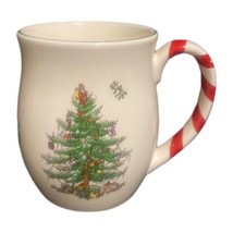 Spode Christmas Tree 4-Mugs PEPPERMINT Candy Cane Handle 14 oz Winter Wh... - $88.11