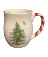 Spode Christmas Tree 4-Mugs PEPPERMINT Candy Cane Handle 14 oz Winter Wh... - £69.62 GBP