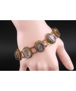 Vintage Mother of Pearl Cameo Bracelet – 7&quot; Hand-Carved Profile Medallions - $98.00