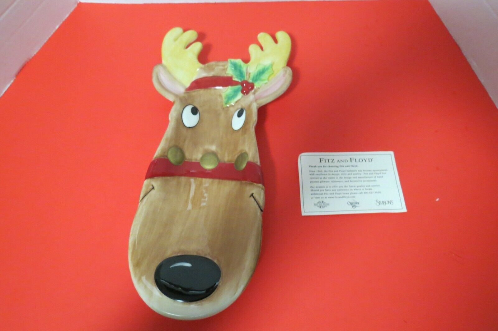 Fitz And Floyd Reindeer Server Tray 2005 Snack Therapy Ceramic In Original Box - $19.75