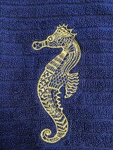 Gold Seahorse Nautical Dish Towels Embroidered Set of 2 Navy Beach Summe... - £23.46 GBP