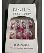 24 Pcs, Short Maroon, Press on Nails Basket-weave Design - $7.96