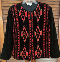 Southwest Aztec Print Button Jacket Black Red Gold Small Robin Clayton Designs - £26.33 GBP