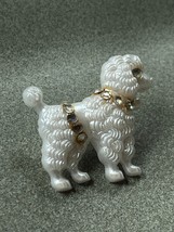 Vintage Small White Plastic Poodle Dog w Tiny Rhinestone Accents Lapel or Hat - £8.44 GBP