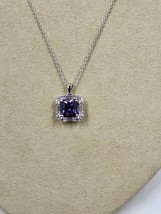 CZ Nano Lavender Princess &amp; White CZ Round &amp; Rectangle Necklace, Sterling Silver - $16.95