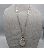 Vtg Poison Locket Pendant Necklace Victorian Revival Pewter Look Cameo 32&quot; - $29.99