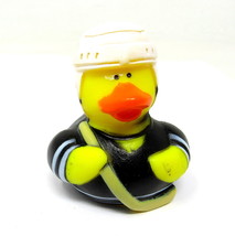 Hockey Player Rubber Duck 2&quot; Black Uniform Helmet Stick Ducky Squirts Sports Toy - £6.68 GBP