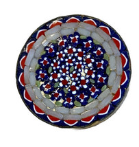 Vintage Micro Mosaic Tile Brooch Round Red White And Blue About 1 Inch Diameter - £14.09 GBP