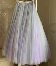 Adult Rainbow Tulle Maxi Skirt Outfit Plus Size Rainbow Color Holiday Tutu Skirt image 10
