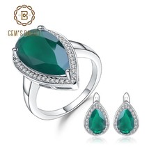 Natural Green Agate Earrings Ring Set Real 925 Sterling Silver Water Drop Vintag - £72.77 GBP