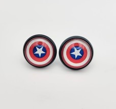 Red, White, and Blue Shield Gray Push-back Stud Fashion Earrings - £11.72 GBP
