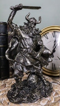 Viking Berserker Warrior With Bull Horn Helmet Attacking With Sword Figurine - £22.37 GBP
