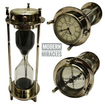 Antique Nautical Classic 3 Min Sand Timer Hourglass with Compass and Clock Gift - £27.65 GBP