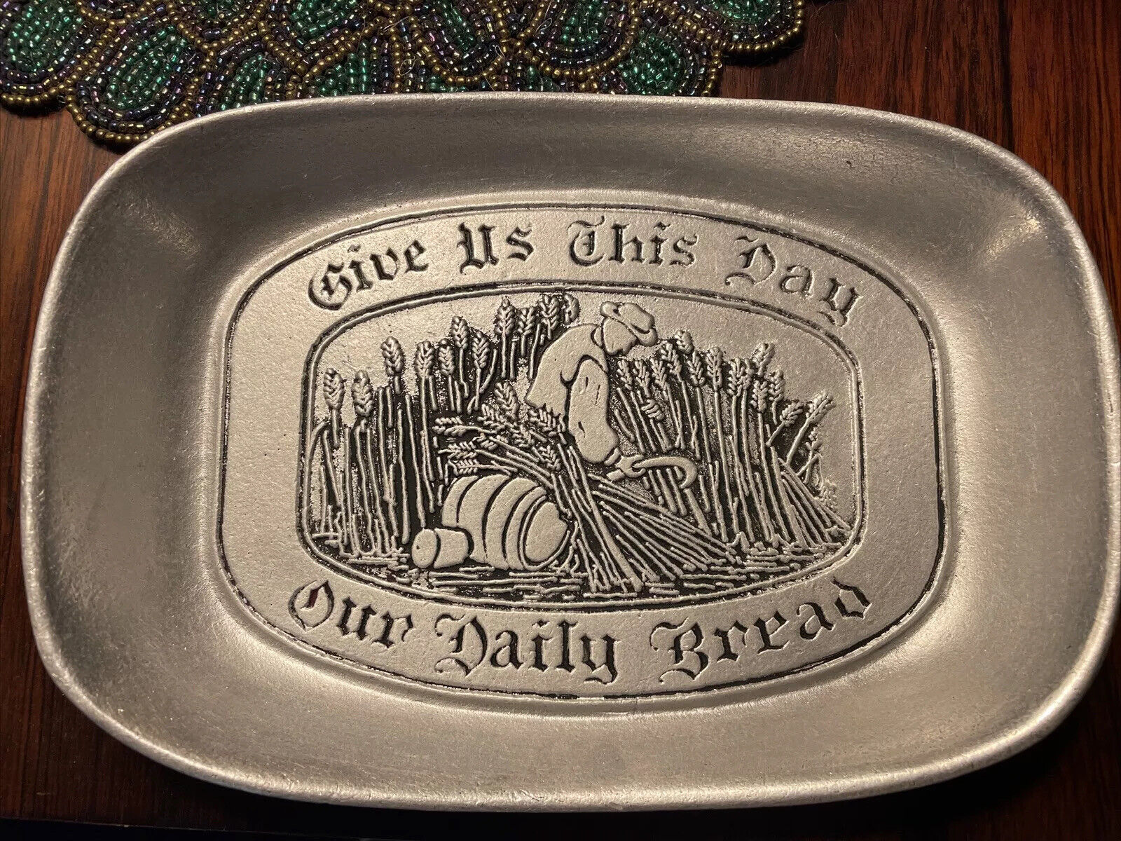 Primary image for Wilton Armetale RWP Pewter Bread Tray Platter - Give Us This Day Our Daily Bread