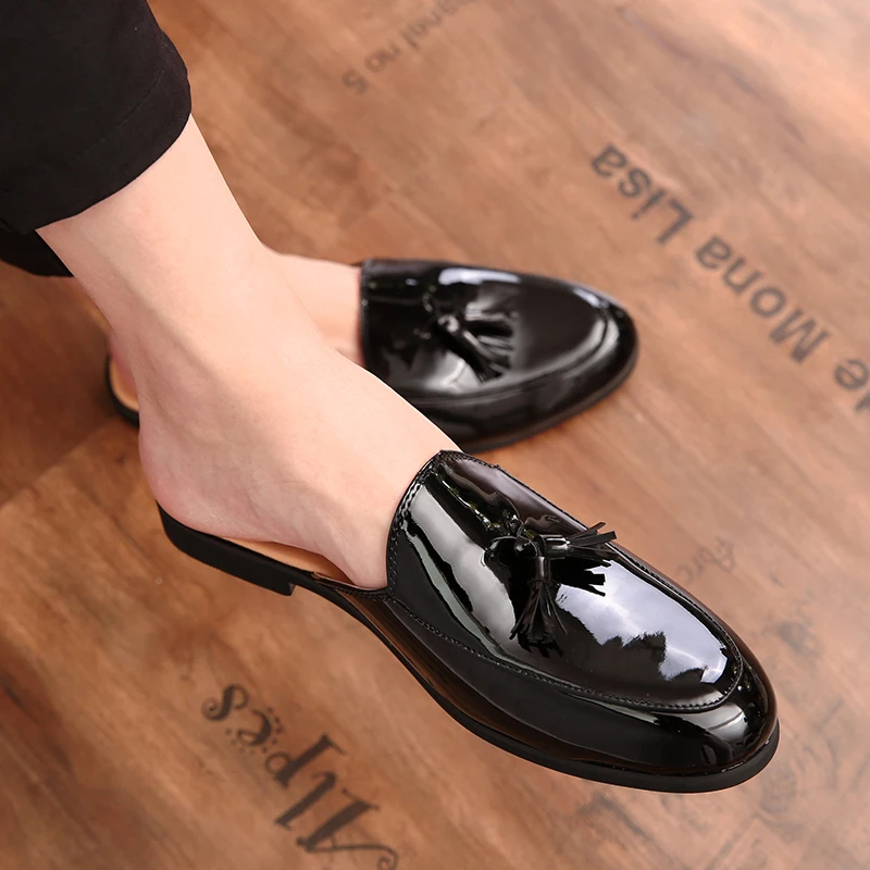 Black half shoes for men mules Slippers leather shoes casual shoes men f... - $34.37