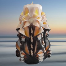 Carved Candles Decor Handmade Gift Colourful Design Handcrafted Black Yellow - £25.73 GBP