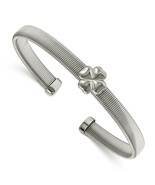 Stainless Steel Polished Flexible Four Leaf Clover Bangle - £35.16 GBP