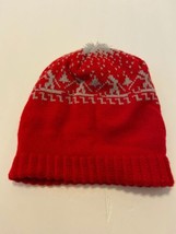 Vtg Wigwam Mills Knit Beanie Cap Ski Hat Red With Gray Skiers Sheboygan - £15.69 GBP