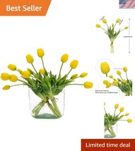 Durable Realistic Artificial Tulips - 15pc Yellow Bouquet for Year-Round... - $37.50