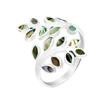 Peaceful Olive Branch Sterling Silver &amp; Abalone Shell Inlay Wrap Ring - 6 - £15.56 GBP