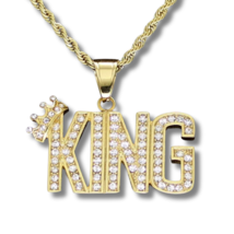 King CZ Pendant Stainless Steel Gold Plated 24&quot; Rope Never Fade/Tarnish - £11.25 GBP