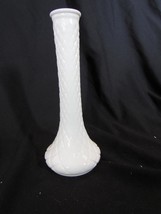Vintage Hoosier White Pressed Milk Glass Bud Vase Cross Hatch 9&quot; Tall  - $18.99
