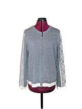 Fever Sweater Cardigan Gray White Women Size Medium Full Zip - $24.76