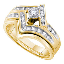 10k Yellow Gold Round Diamond Bridal Wedding Ring Band Set 1/4 Ctw - £565.91 GBP
