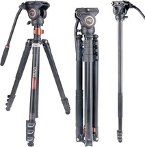 Cayer Fp2450 Fluid Head Tripod, 75 Inches Aluminium Video Tripod, 4-Section - £111.14 GBP