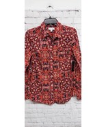 Kim Rogers Womens Red Floral Print  Roll Tab Sleeves Button Down Shirt S... - £8.95 GBP