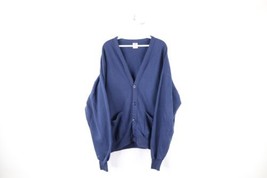 Vintage 90s Streetwear Mens One Size Faded Blank Cardigan Sweatshirt Blue USA - £38.80 GBP