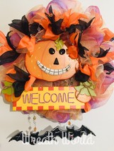 New Handmade Happy Fall Pumpkin Wreath Welcome Wreath Halloween Wreath Bats - £48.97 GBP