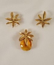 VTG Sarah Coventry Earrings Brooch Pendent Gold Tone Leaf Clip On 1960&#39;s Signed - £22.19 GBP