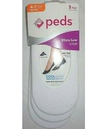 Peds Women&#39;s Ultra Low Liner 3 Pair White Shoe Size 4-7 Petite Cool Max ... - £8.55 GBP