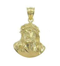 Jesus Head Pendant Real 10k Yellow Gold Men Charm 1.2&quot; - £165.67 GBP