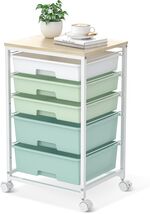 Compact 5-Drawer Rolling Storage Cart with Mobile Design &amp; Stylish Green... - $110.83