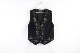 Vintage 90s Streetwear Womens Large Wool Blend Embroidered Flower Button Vest - £47.44 GBP