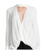 10 Crosby Derek Lam Peach Silk V Neck Draped Sheer Choker Neck Blouse Si... - $66.59 CAD