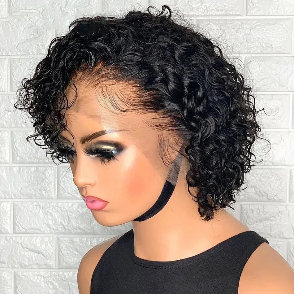 Deep Wave Pixie Cut Human Hair Lace Frontal Wig Glueless Preplucked Human Wi - £56.45 GBP+