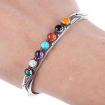 6.5&quot; Vintage Lag Zuni Multi-stone thick stamped sterling bracelet - £153.45 GBP