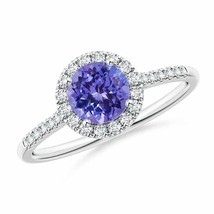 ANGARA Round Tanzanite Halo Ring with Diamond Accents for Women in 14K Gold - £681.87 GBP