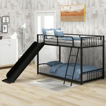 Metal Bunk Bed with Slide, Twin over Twin, Black - £237.63 GBP