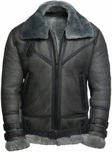 Genuine Shearling Men Sheepskin Leather Pilot Aviator B3 WWII Bomber Jacket Gray - £297.44 GBP