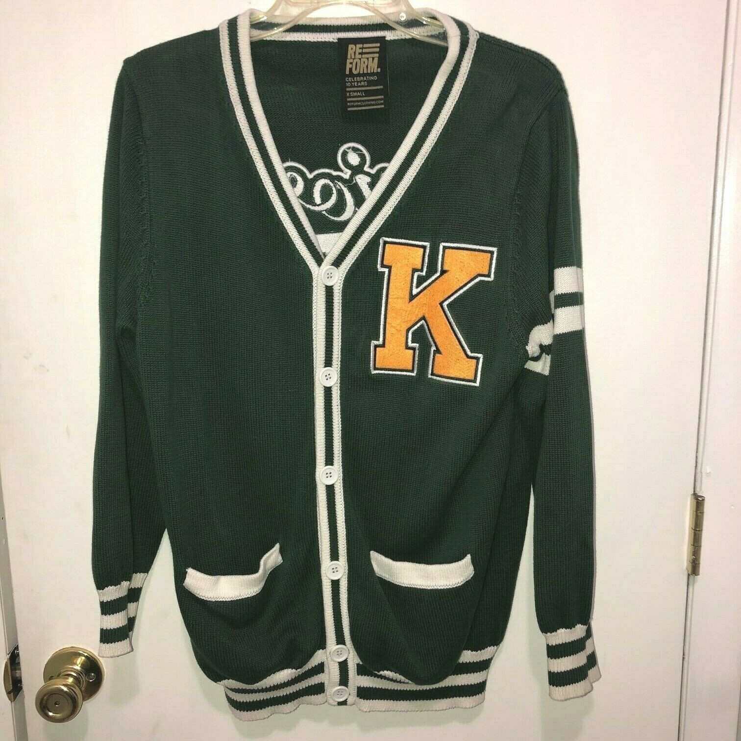Reform Men&#39;s XS Green Yellow White Senior of 2017 Varsity Jacket w/ Pockets - $9.89
