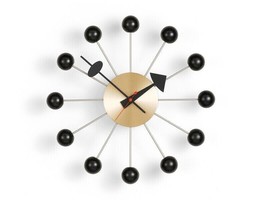 1950&#39;s Large Vitra Ball Wall Clock Black And Brushed Brass Metal 18&#39;&#39; inch - £200.20 GBP
